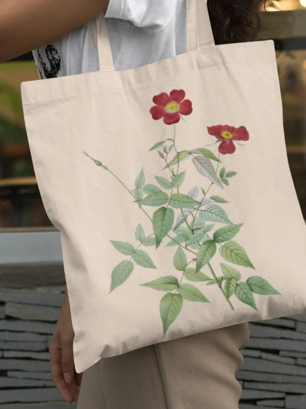 Indian Rose Vintage Floral Print Graphic Canvas Tote Bag